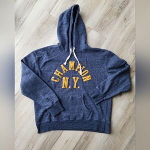 Champion New York Hoodie Sweater Mens Size M Blue Long Sleeves Pullover Fleece
